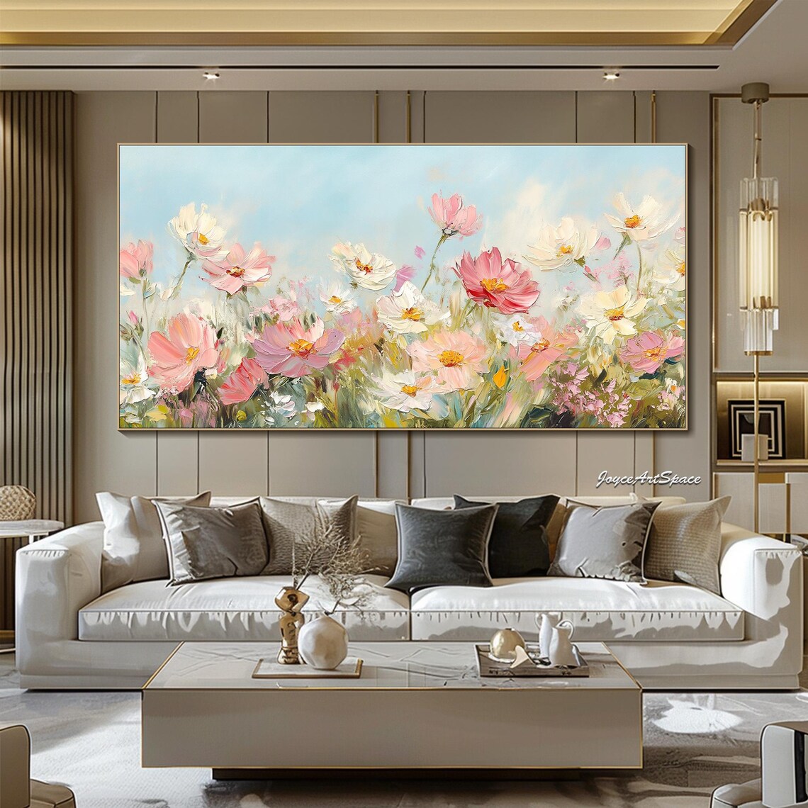 Colorful Wild Flowers Boho Living Room Art Print - Image 4