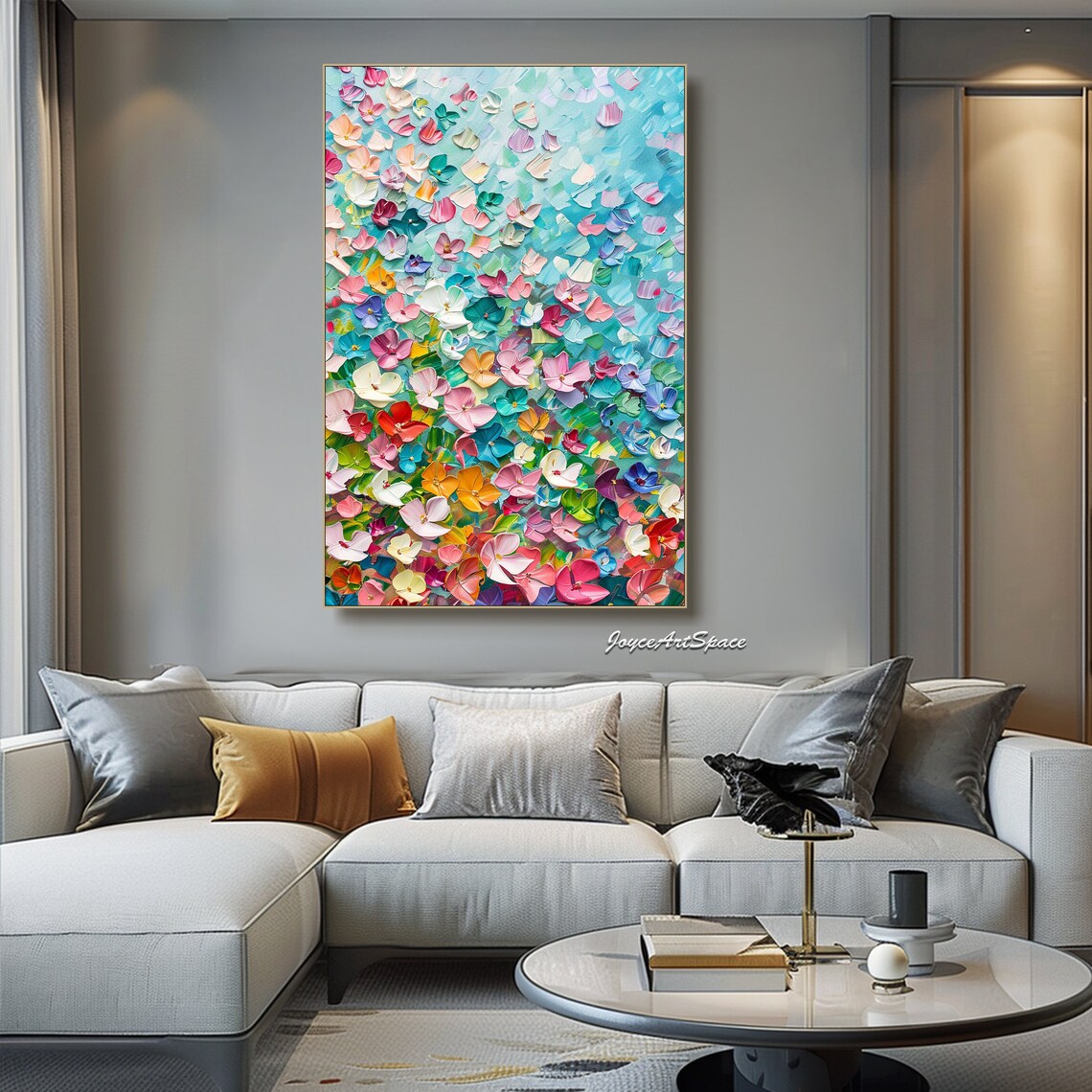 Colorful Petal Rain Vertical Textured 3D Abstract Floral Art Poster - Image 4