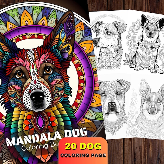 Mandala Dog Coloring Book 20 Dog Pages Colorful Stress Relief Poster