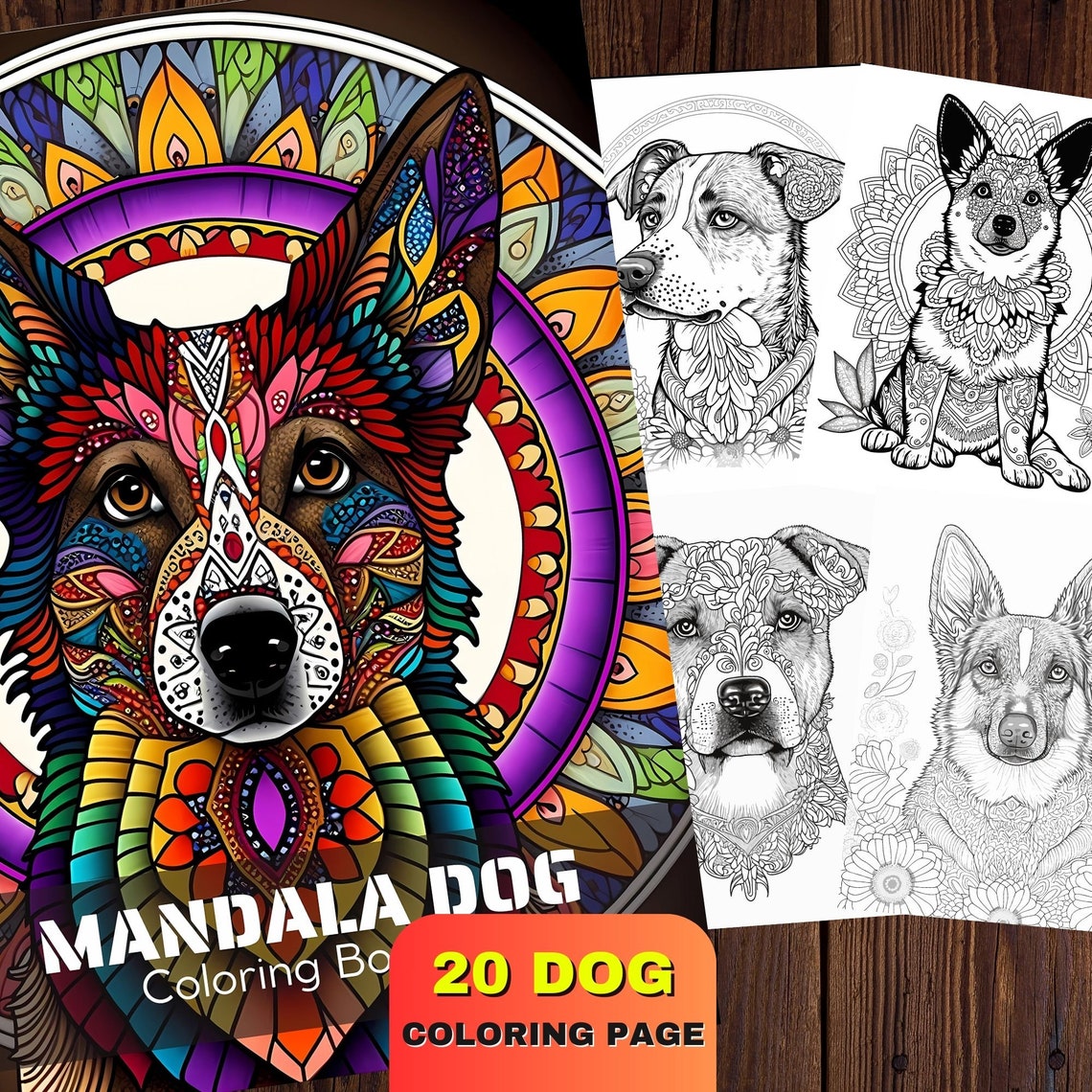 Mandala Dog Coloring Book 20 Dog Pages Colorful Stress Relief Poster
