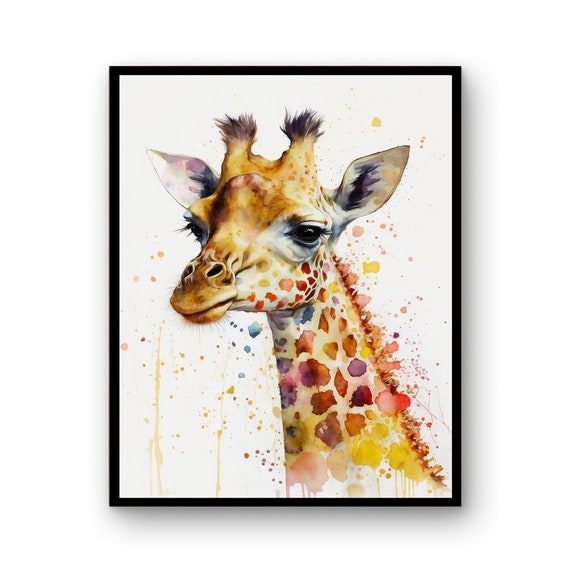 Watercolor Giraffe Art Print Poster Wild Life Gift Animals Wall Decor Nursery Animal Painting Colorful