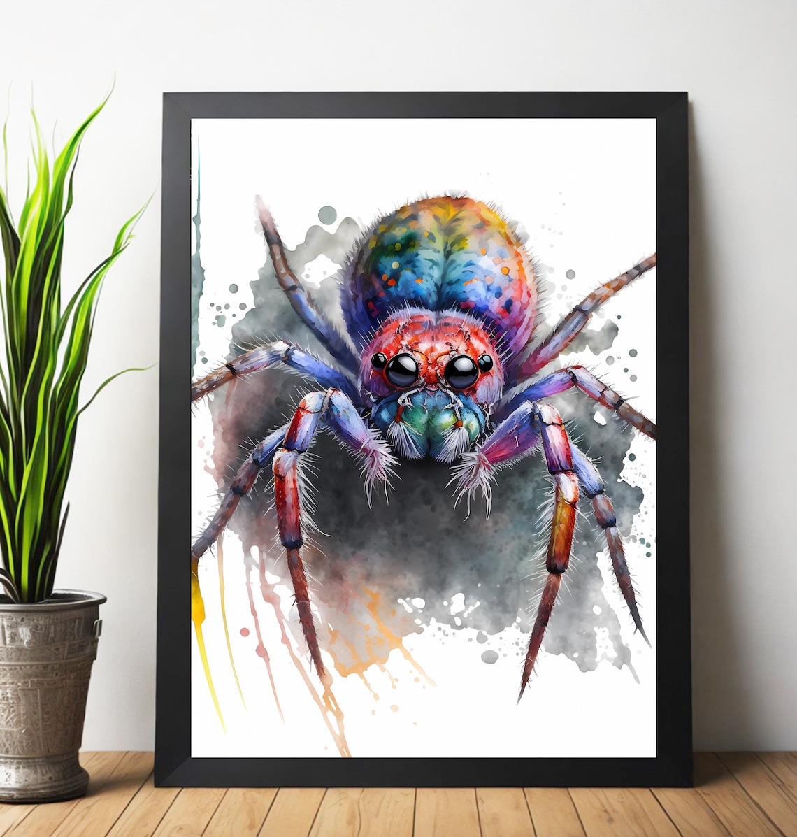 Colorful Rainbow Watercolor Spider Big Eyes Insect Art Poster