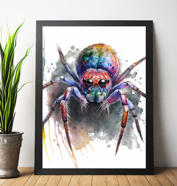 Colorful Rainbow Watercolor Spider Big Eyes Insect Art Poster