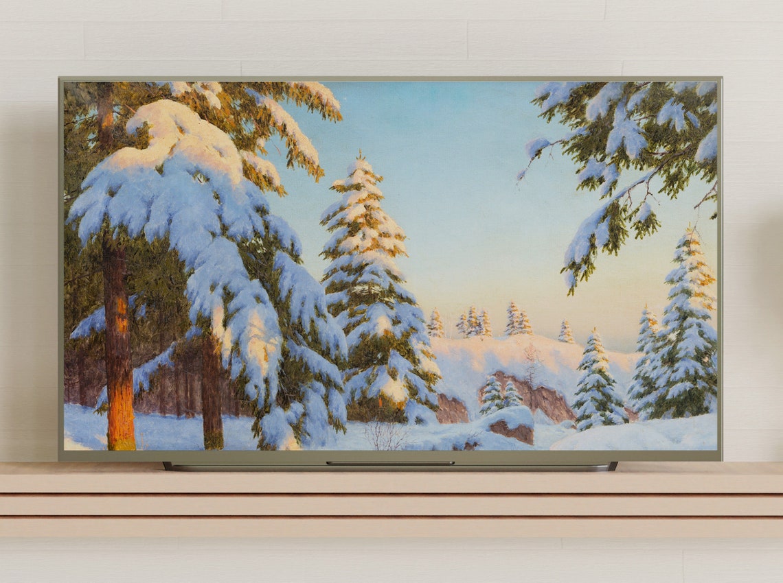 Snow Covered Pine Forest Glowing Golden Sunrise Winter Art Poster - Image 3