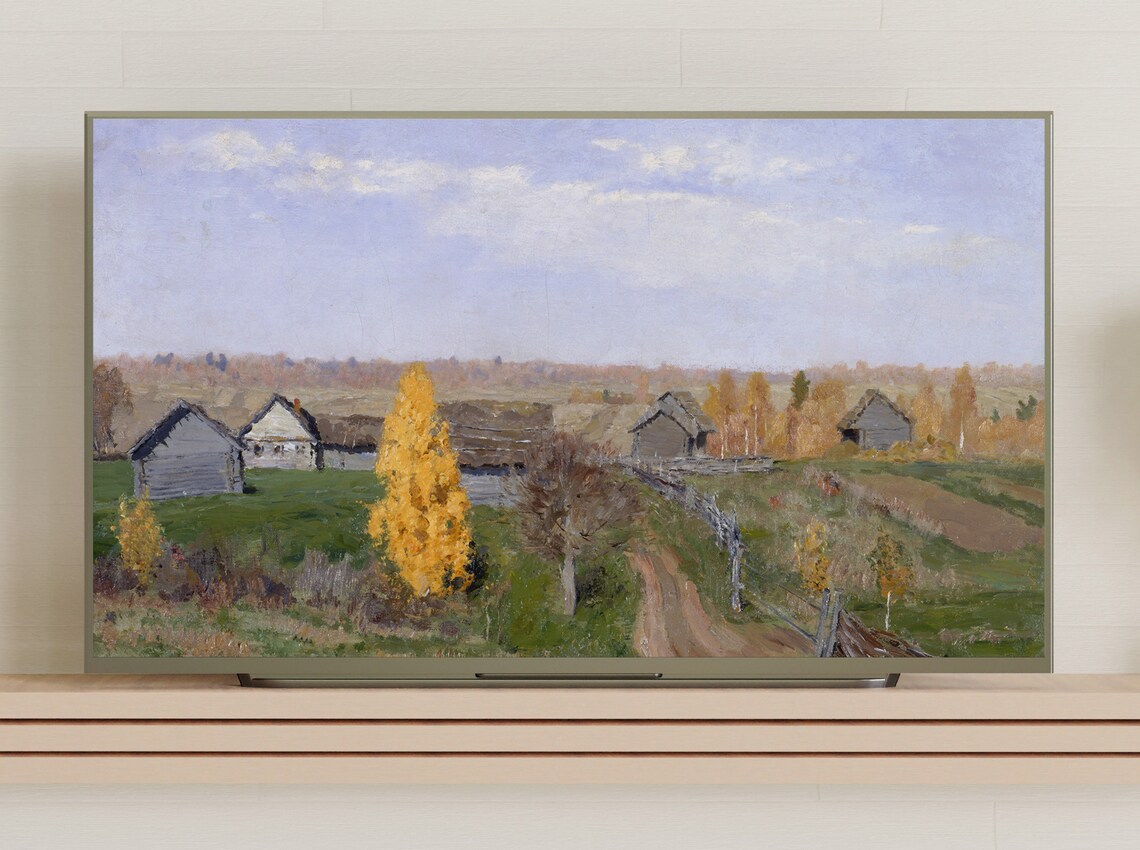 Autumn Village Golden Birch Trees Rural Harvest Landscape Art Poster - Image 3