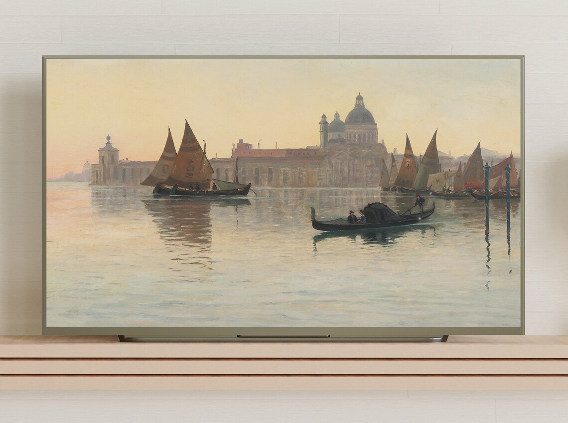 Venice Gondolas and Sailboats at Golden Hour Vintage Canal Poster - Image 3