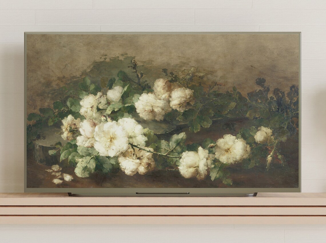 White Roses Vintage Still Life Oil Painting Romantic Floral Art Poster - Image 3