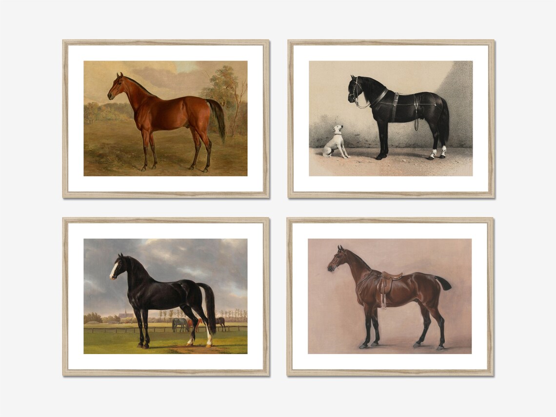 Vintage Horse Print Set, Rustic Home Wall Art - Image 3