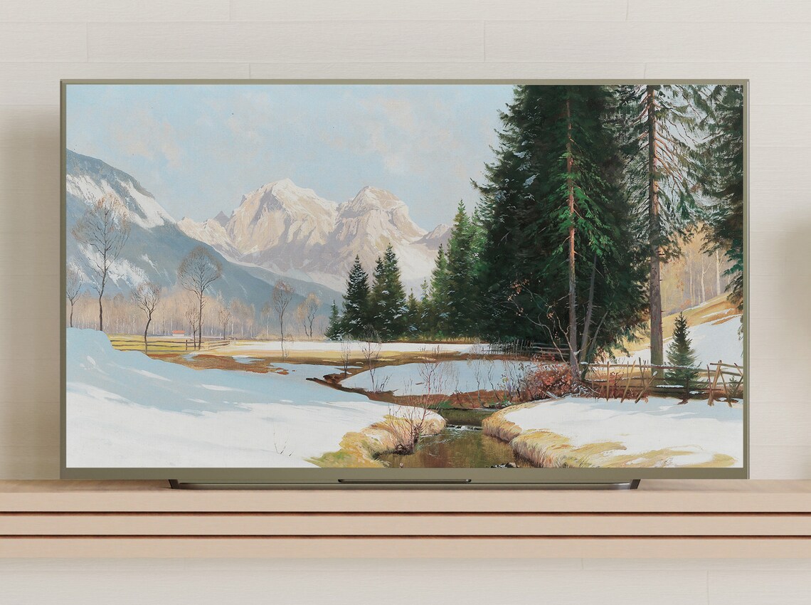 Snow Capped Alpine Mountains With Pines Winter Landscape Art Poster - Image 3