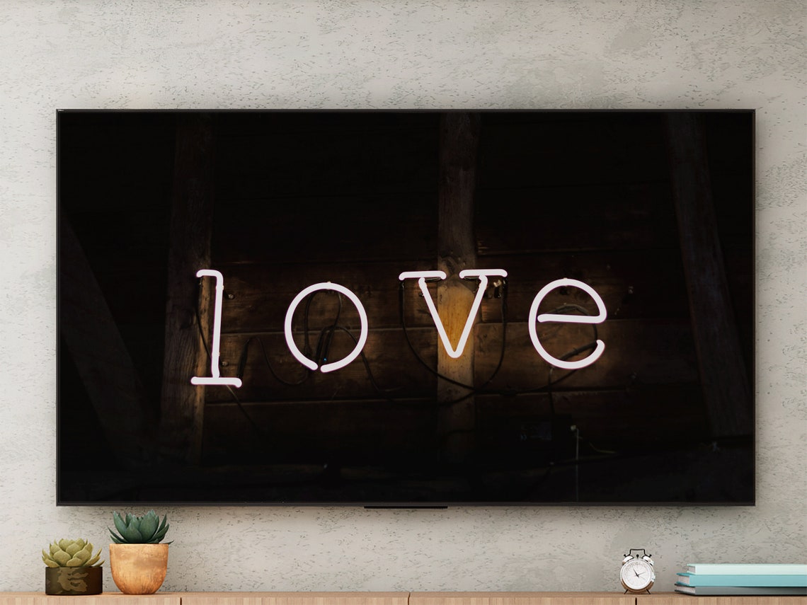 Neon Love Sign Dark Background Typography Quote Wall Decor Poster - Image 3
