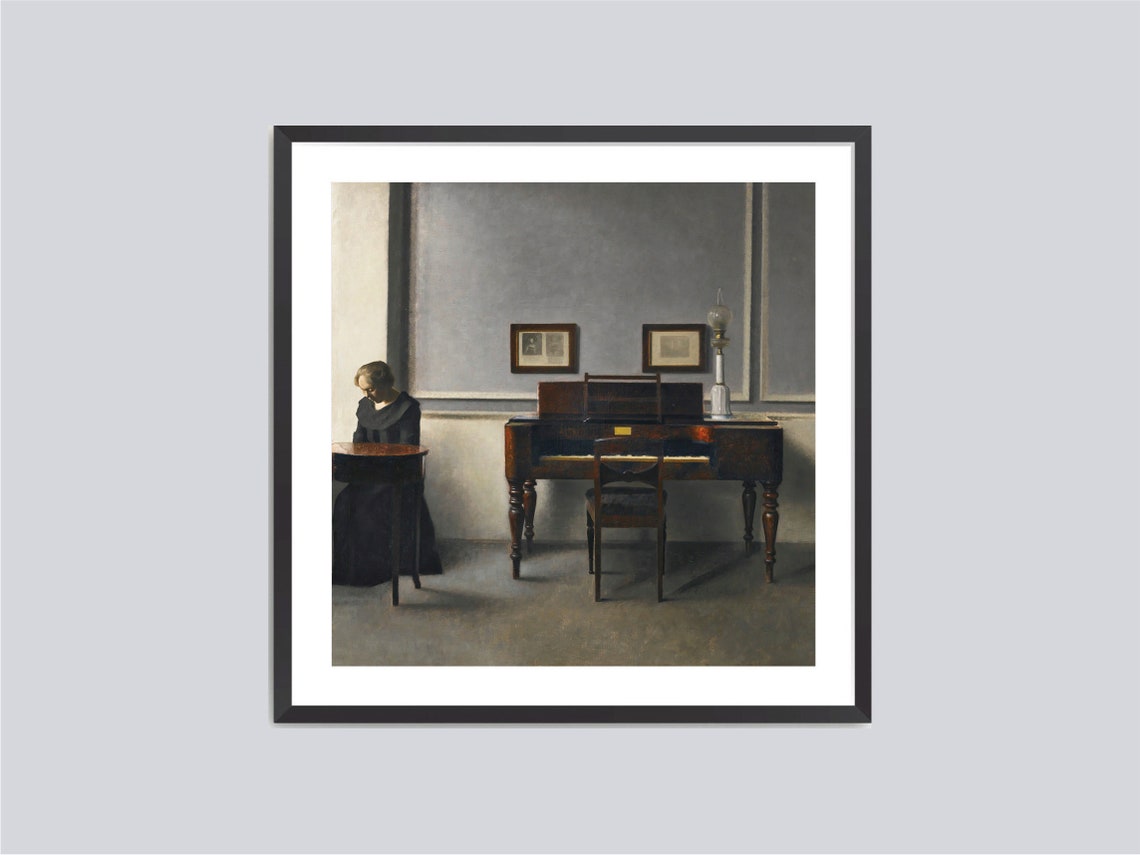 Hammershøi Ida Reading A Letter Quiet Gray Interior Vintage Art Poster - Image 3