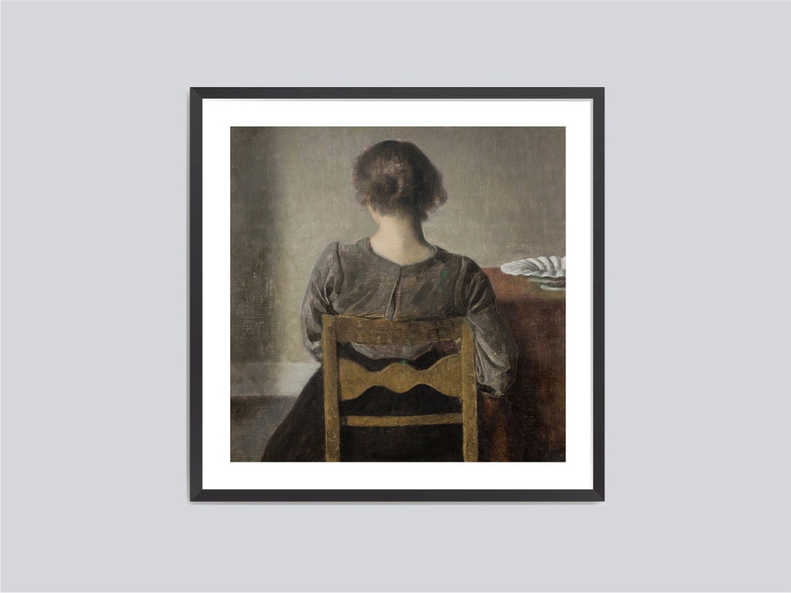 Hammershoi Woman Seated From Behind Quiet Interior Painting Print - Image 3