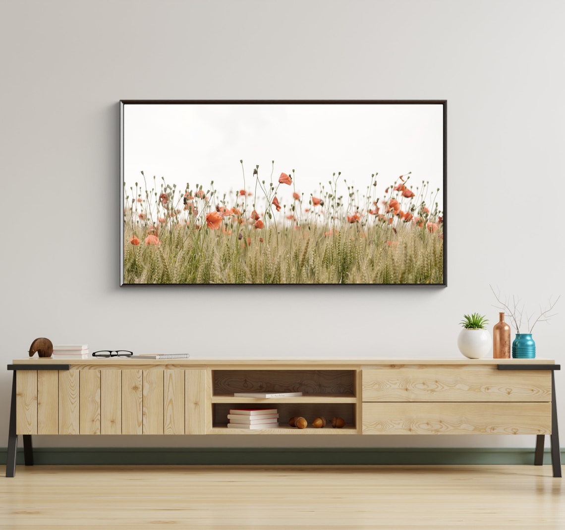 Red Poppies Blooming In Golden Wheat Field Summer Meadow Flower Poster