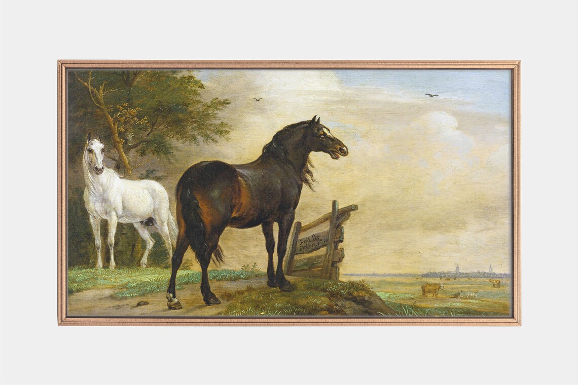 Paulus Potter Vintage Horse Painting Two Horses in Dutch Meadow Poster