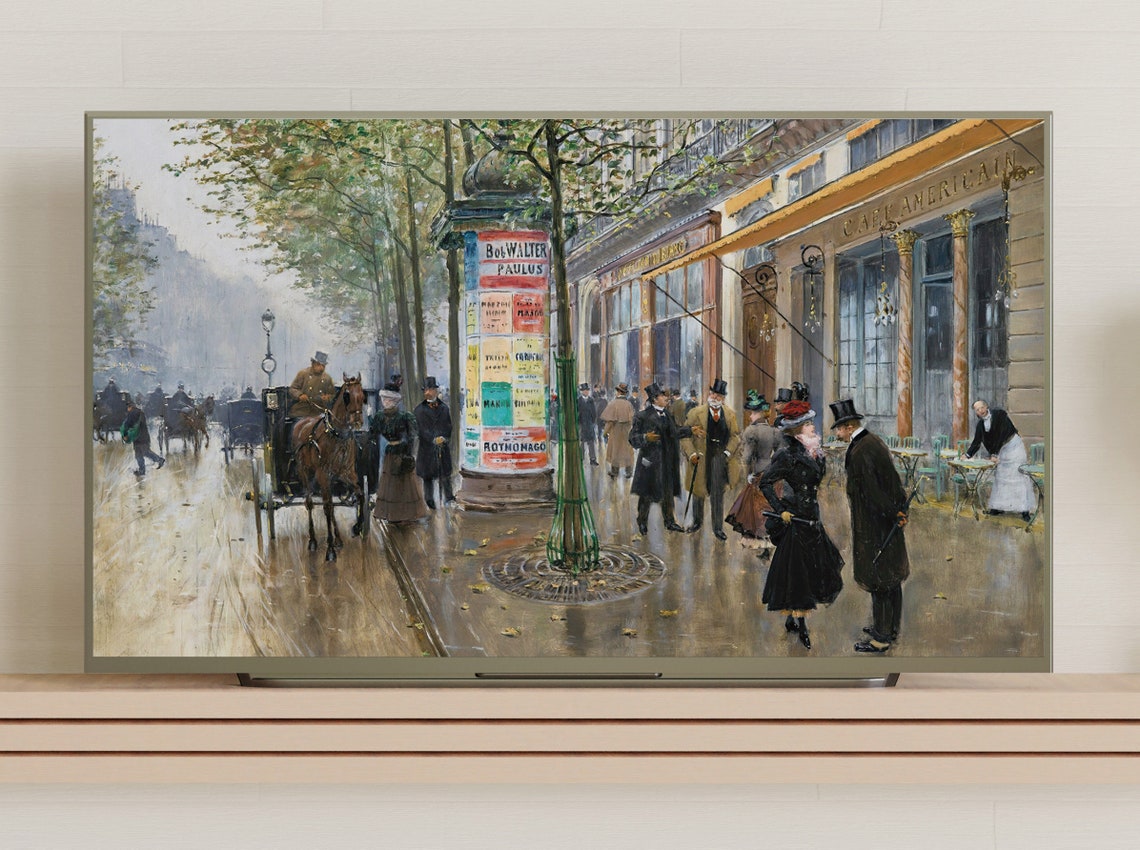 Paris Grand Boulevards with Cafe and Carriages Vintage Street Poster - Image 3