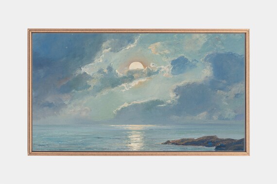 The Risen Moon Sky Vintage Seascape Art Print