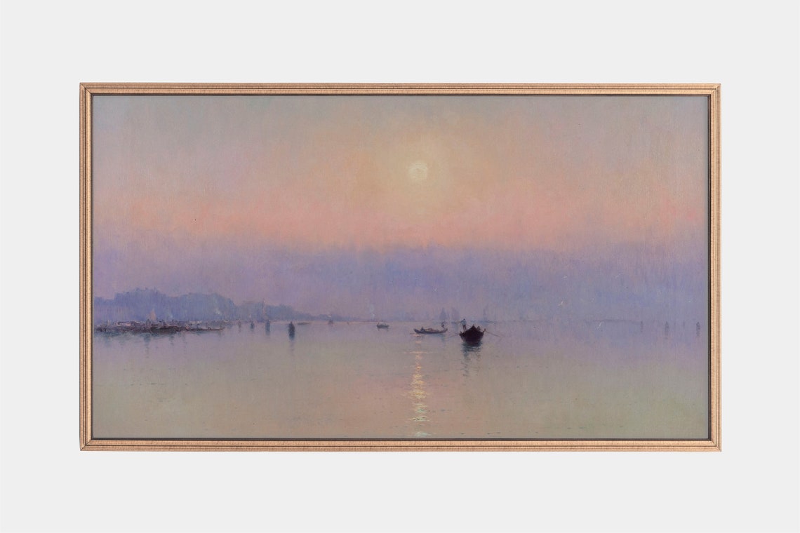 Venice Lagoon Misty Sunset Mauve Vintage Seascape Painting Poster