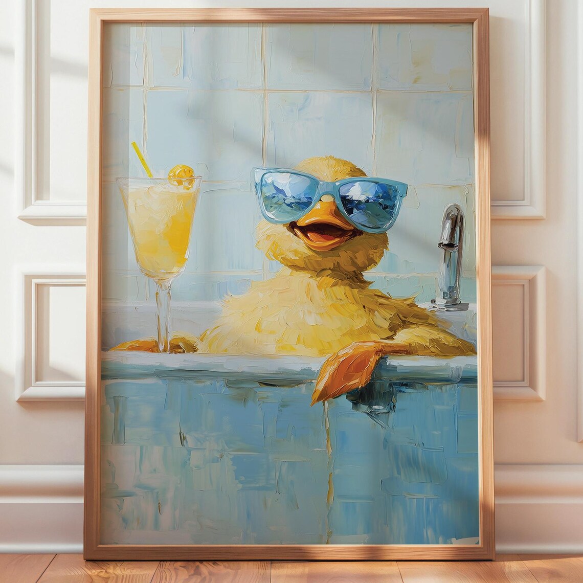 Funny Yellow Duckling With Sunglasses In Bathtub Cocktail Poster