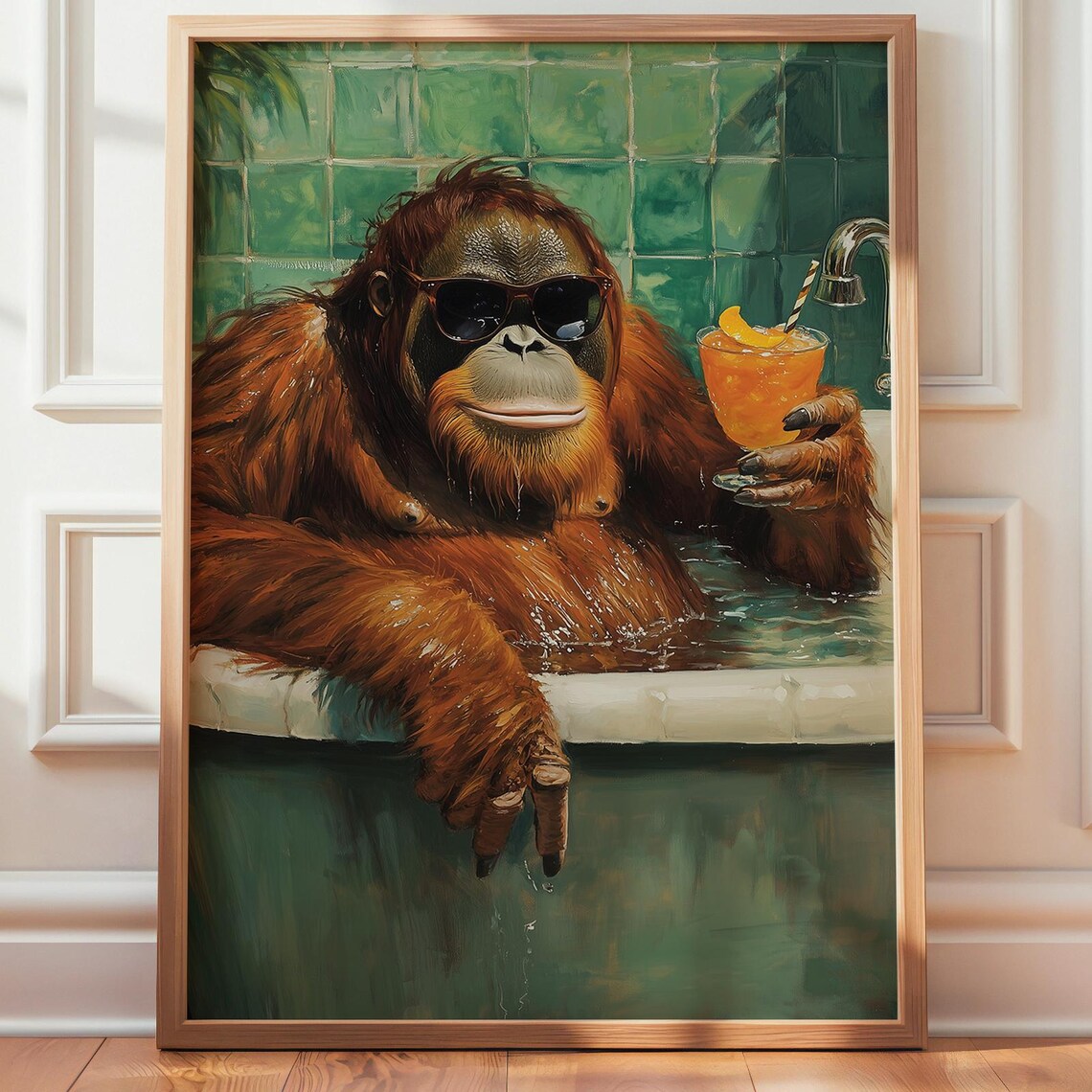 Funny Orangutan Relaxing In Bathtub With Sunglasses Cocktail Poster