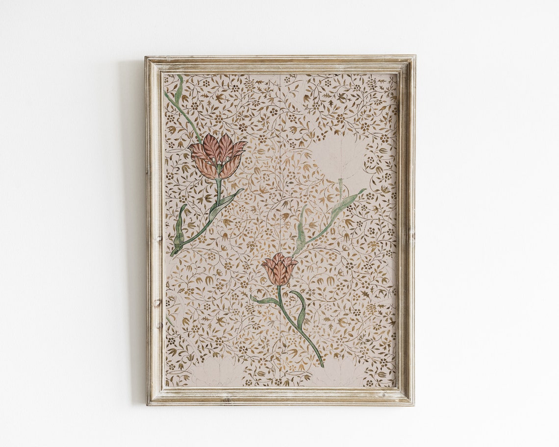 Rustic Floral Art Print, Vintage Bathroom Decor