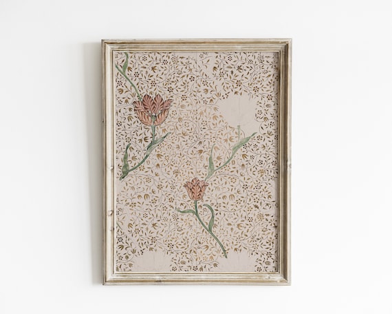 Rustic Floral Art Print, Vintage Bathroom Decor