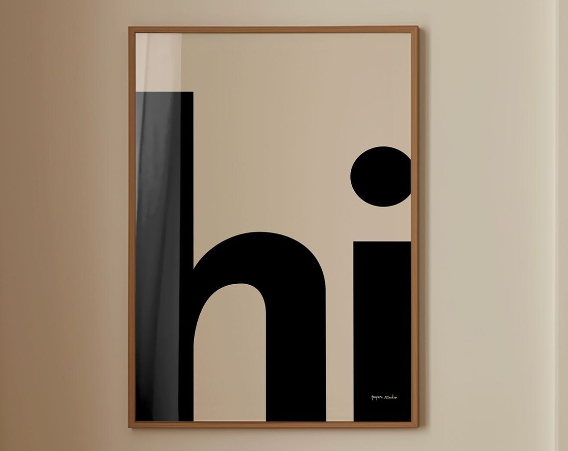 Hi Greeting Minimalist Oversized Letter Beige Background Poster