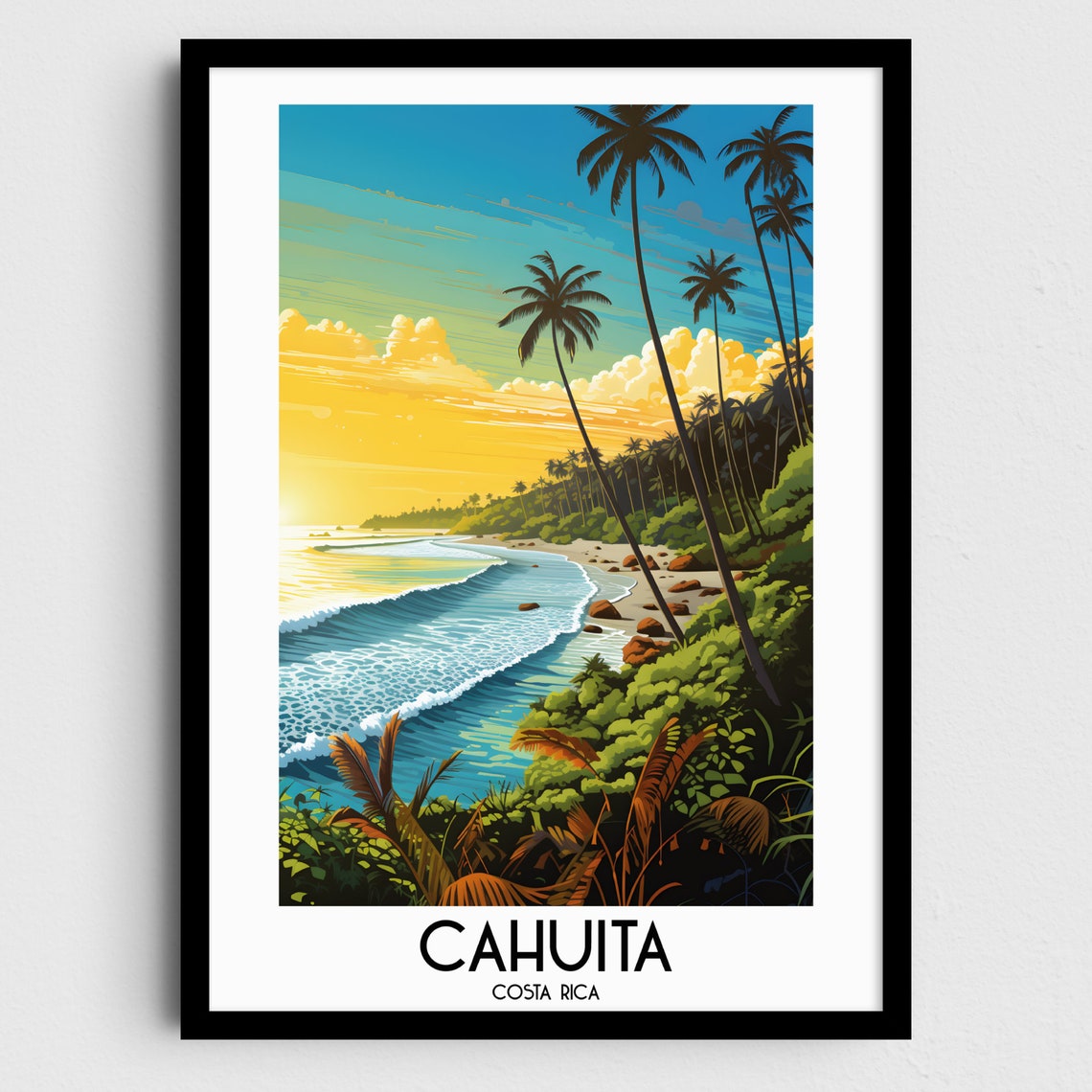 Cahuita Costa Rica Tropical Palm Beach Sunset Ocean Waves Poster