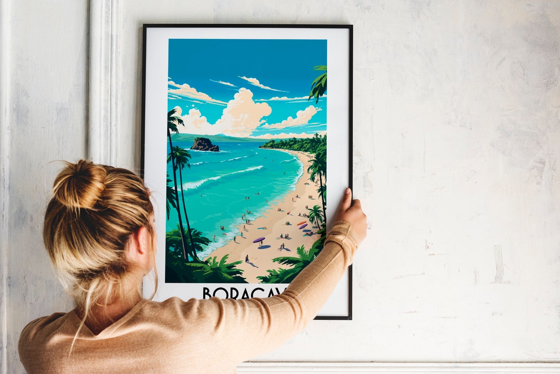 Boracay Philippines Tropical Beach Palm Trees Retro Travel Poster - Image 2