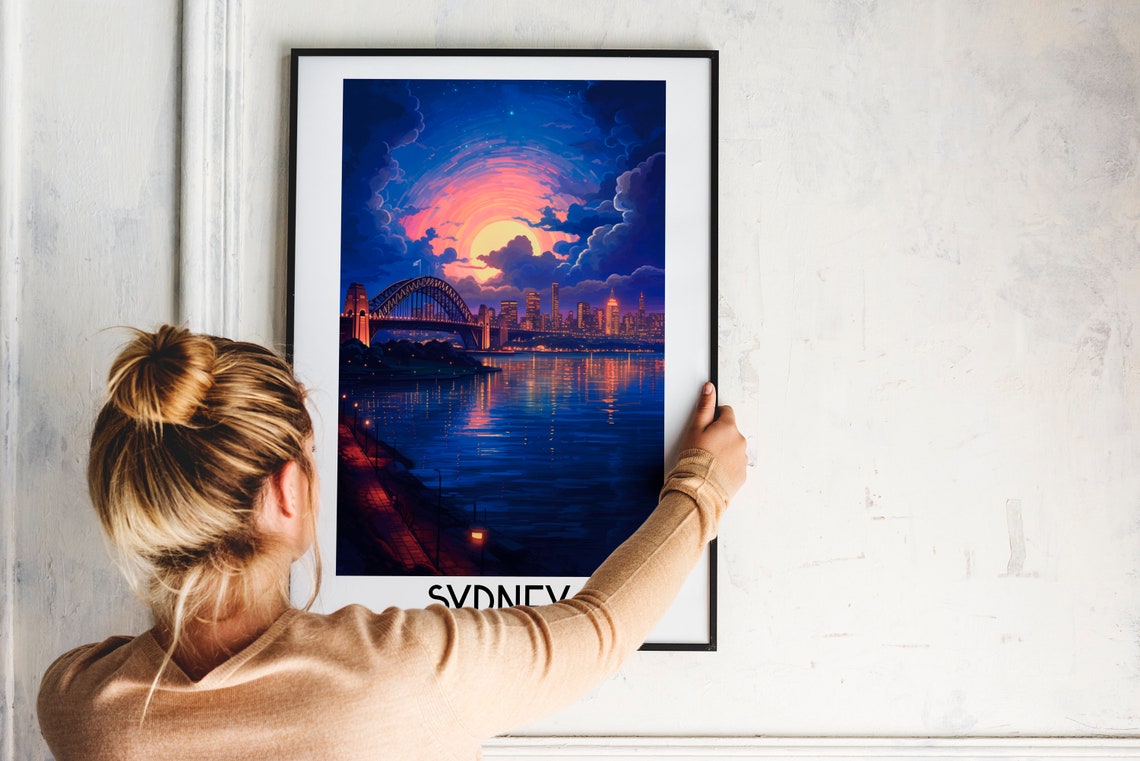 Sydney Australia Harbour Bridge Night Moonlit Waters Travel Poster - Image 2