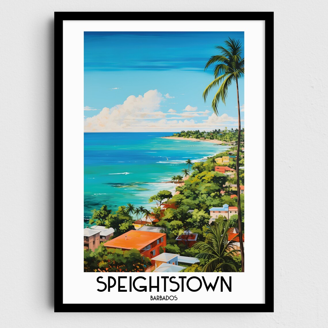 Speightstown Coast Palm Trees Blue Sea Barbados Travel Poster