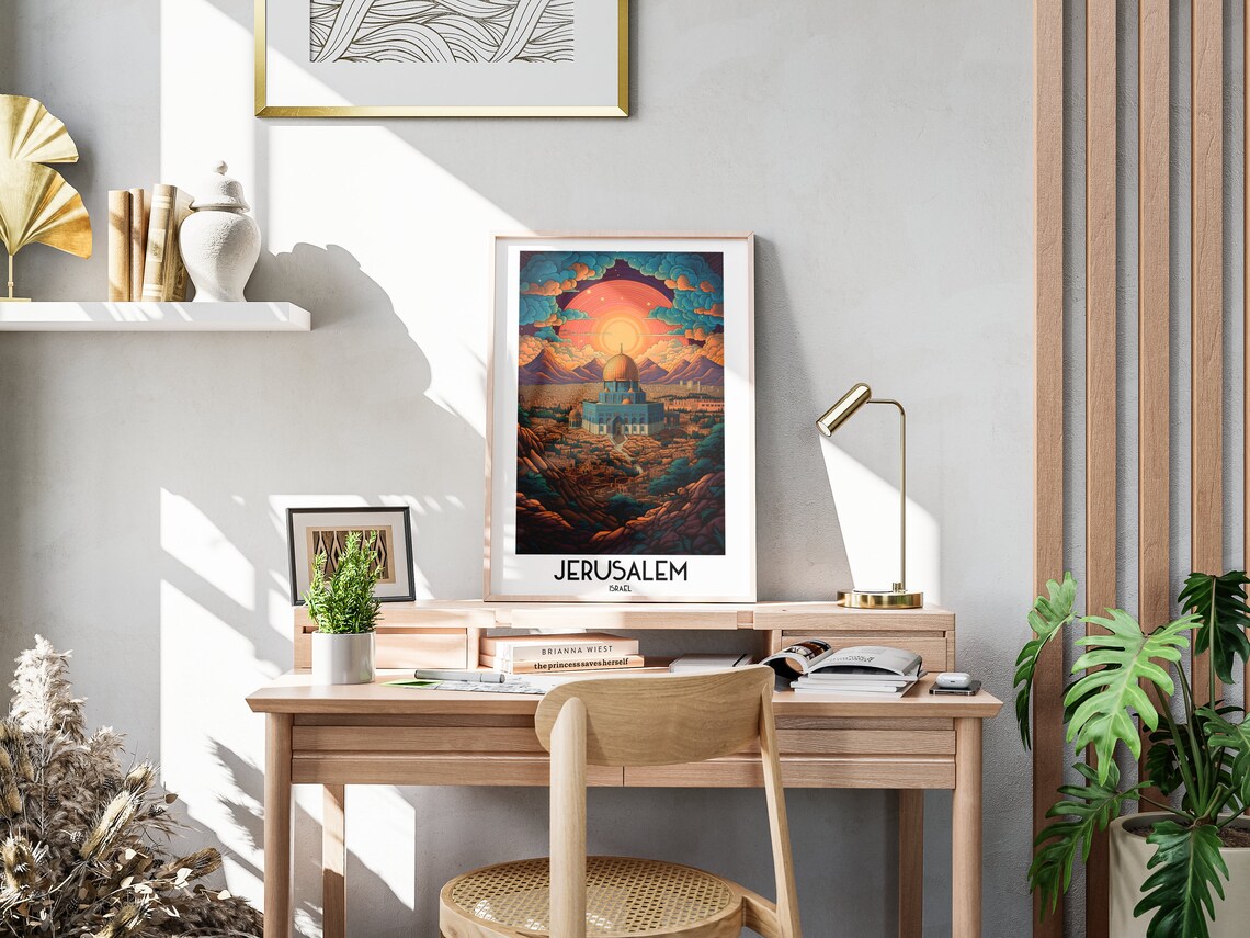Jerusalem Golden Dome Fiery Sunset Old City Israel Travel Poster - Image 3