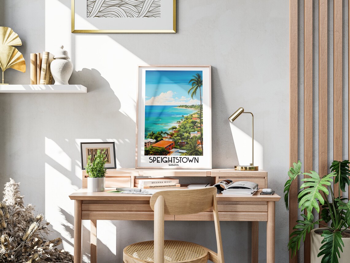 Speightstown Coast Palm Trees Blue Sea Barbados Travel Poster - Image 3