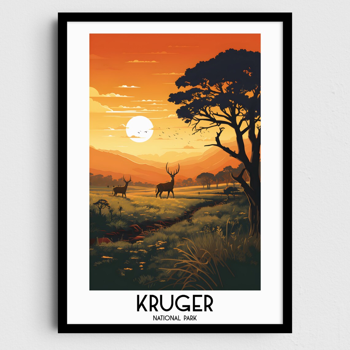 Kruger National Park South Africa Savanna Sunset Safari Travel Poster