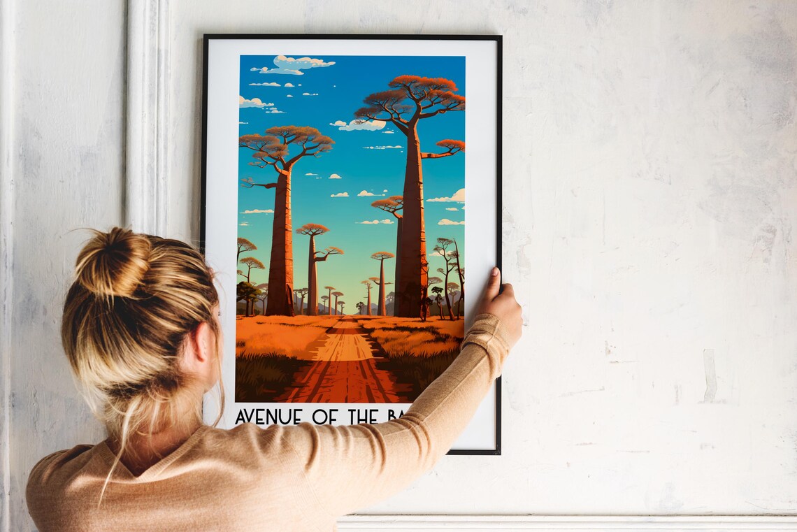 Avenue of the Baobabs Madagascar Baobab Trees Sunset Road Travel Print - Image 2