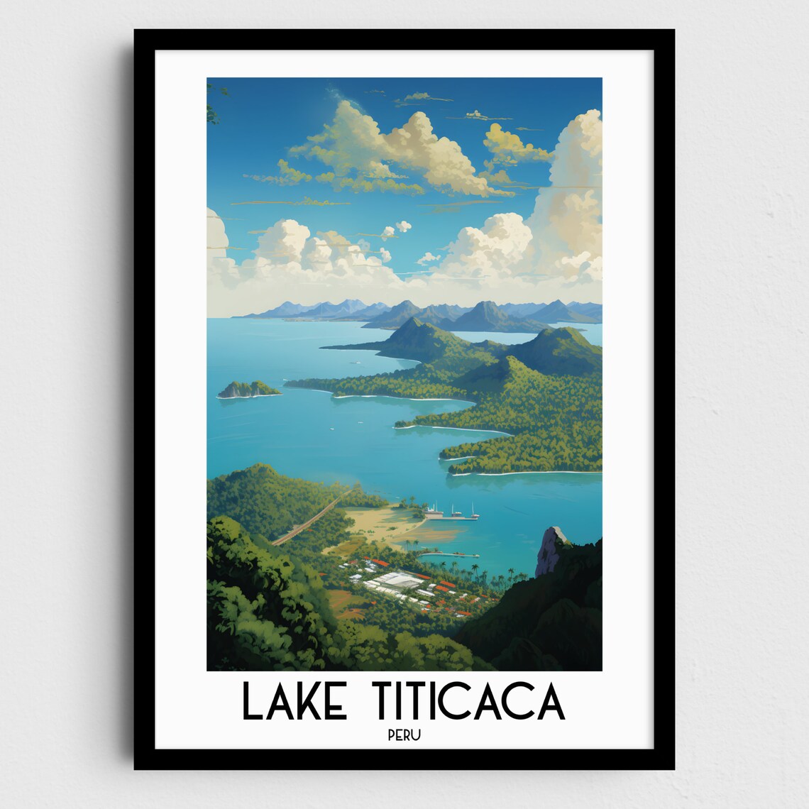 Lake Titicaca Green Islands Turquoise Waters Peru Travel Poster