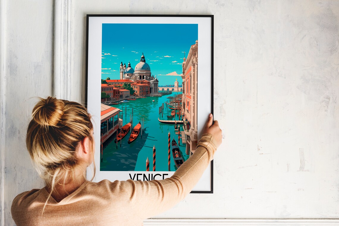 Venice Italy Grand Canal Gondolas Domed Church Travel Art Poster - Image 2