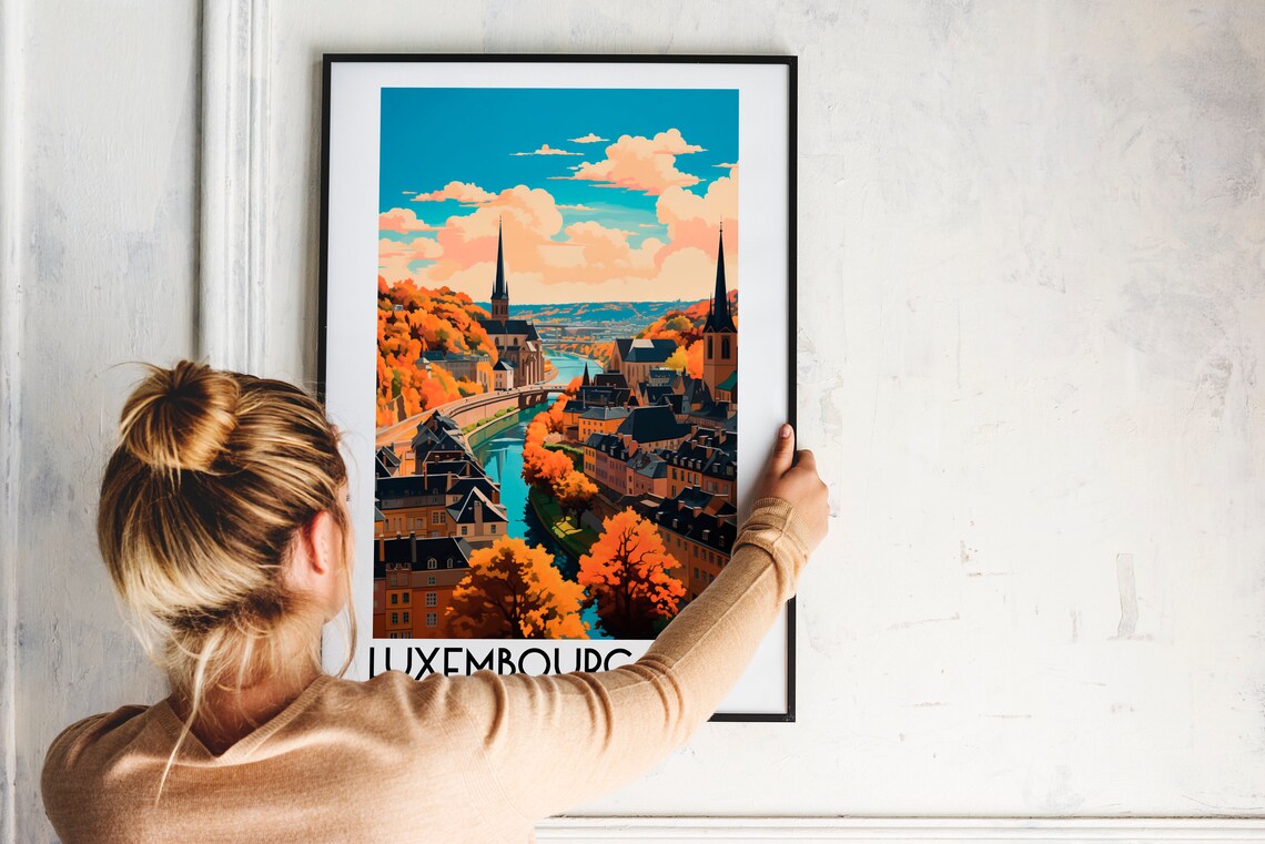 Luxembourg City Autumn River Valley Churches Vintage Travel Poster - Image 2
