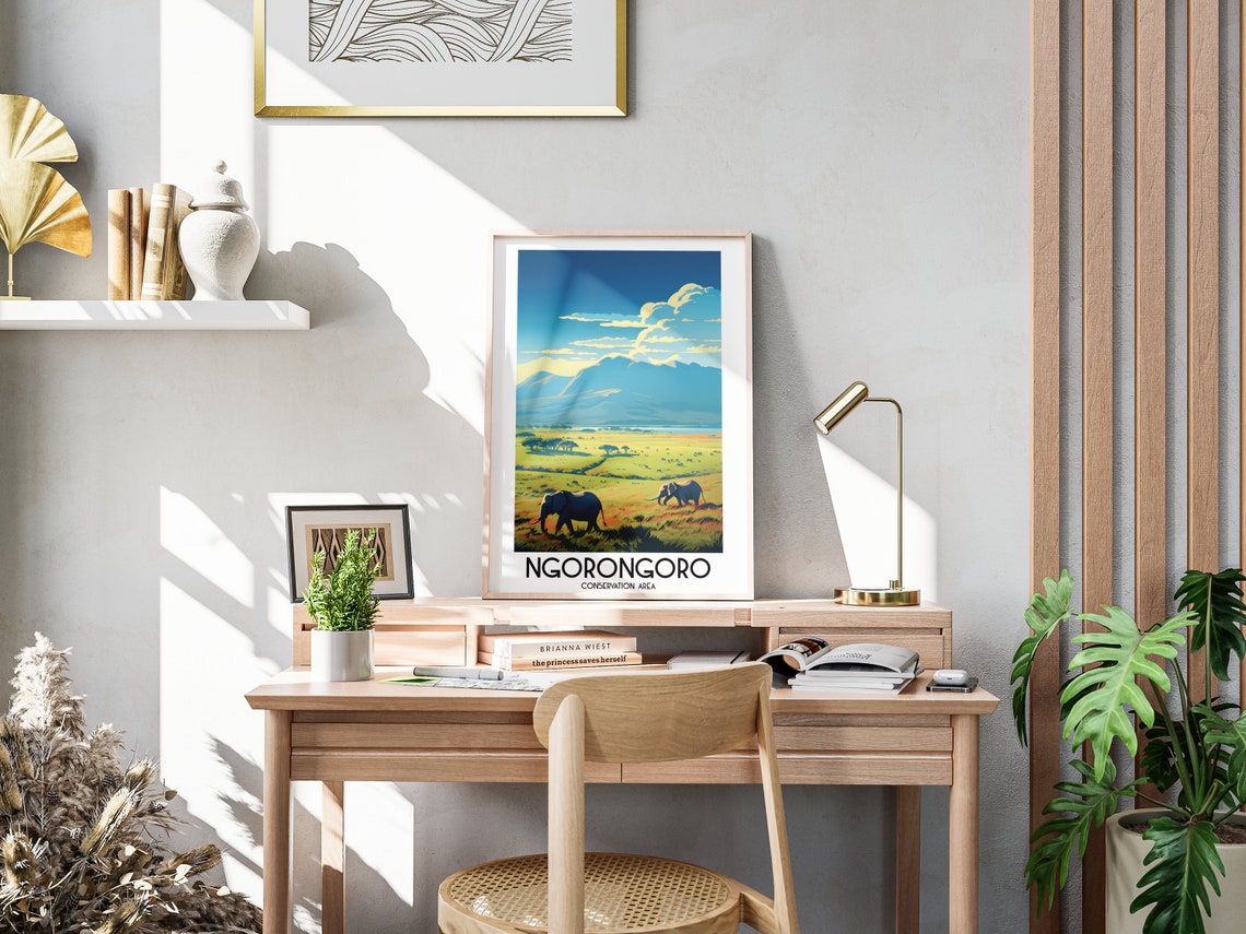 Ngorongoro Conservation Area Elephants Savanna Scenic Art Poster - Image 3