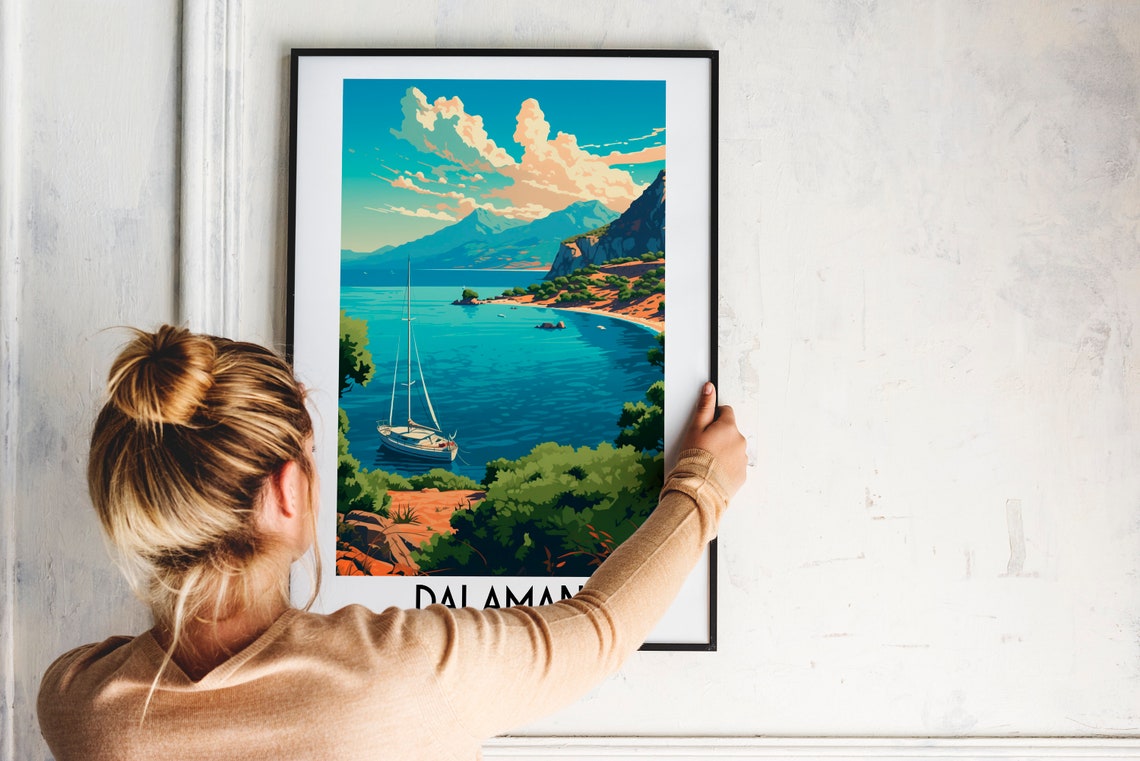 Dalaman Turkey Sailboat Turquoise Bay Mountain Coast Travel Poster - Image 2