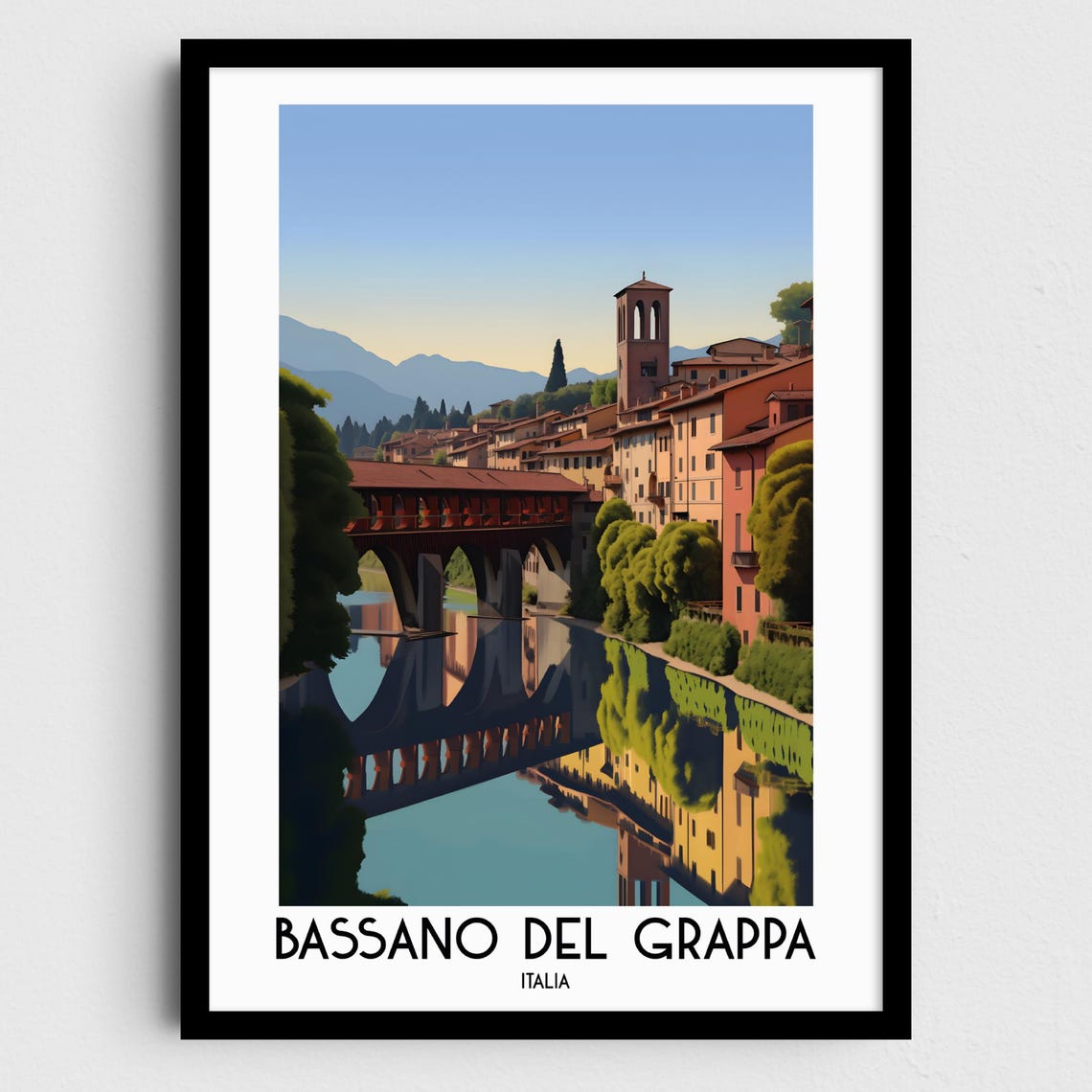 Bassano del Grappa Italy Covered Bridge River Travel Art Poster