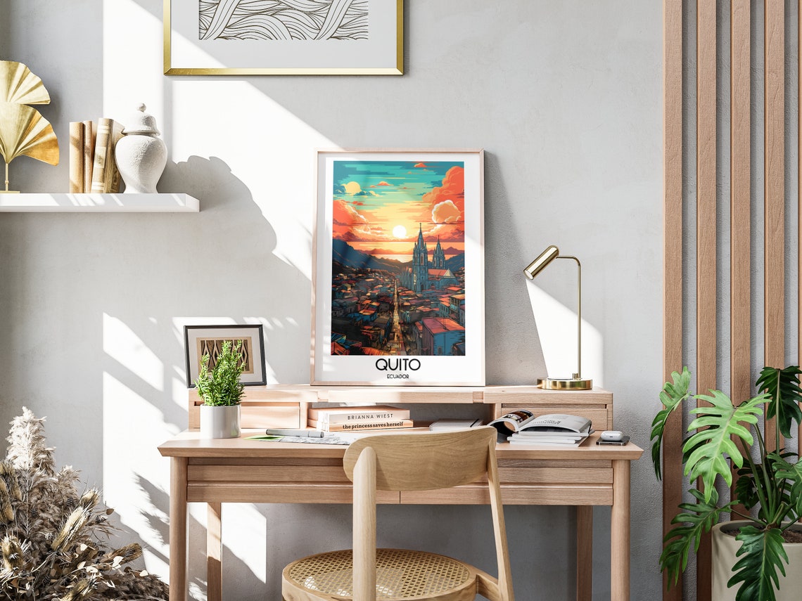 Quito Ecuador Gothic Basilica Sunset Clouds Retro Travel Poster - Image 3