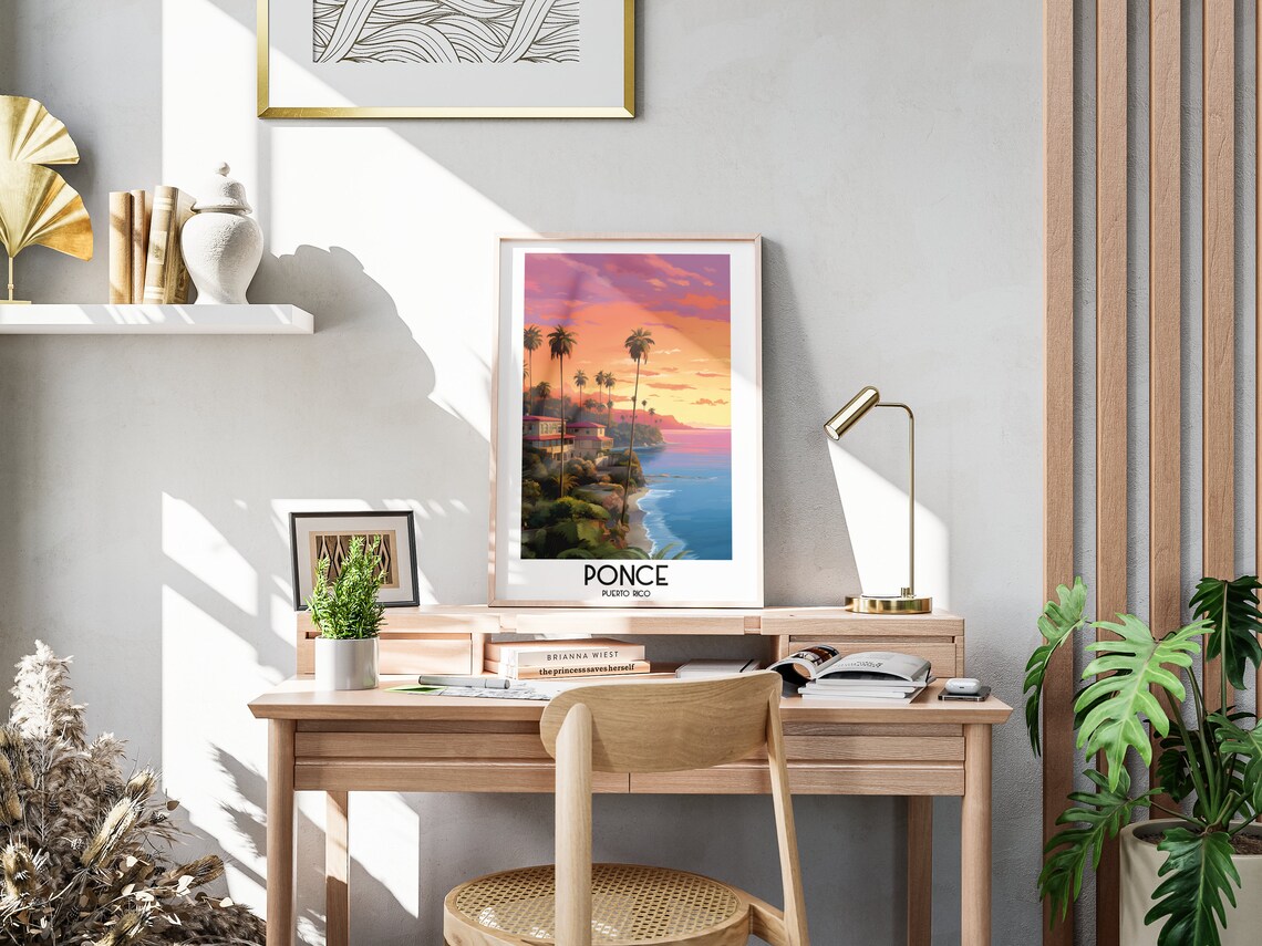 Ponce Tropical Coast Sunset Palm Trees Puerto Rico Travel Art Poster - Image 3