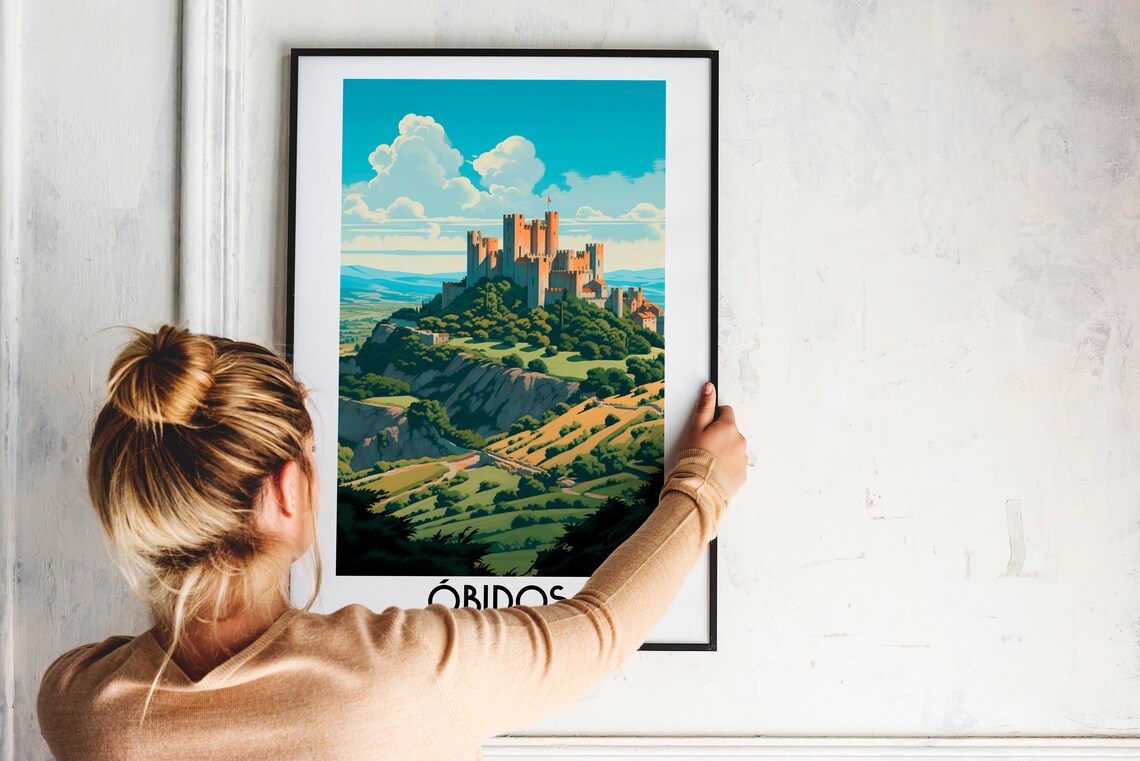 Obidos Portugal Medieval Castle on the Green Hilltop Travel Poster - Image 2
