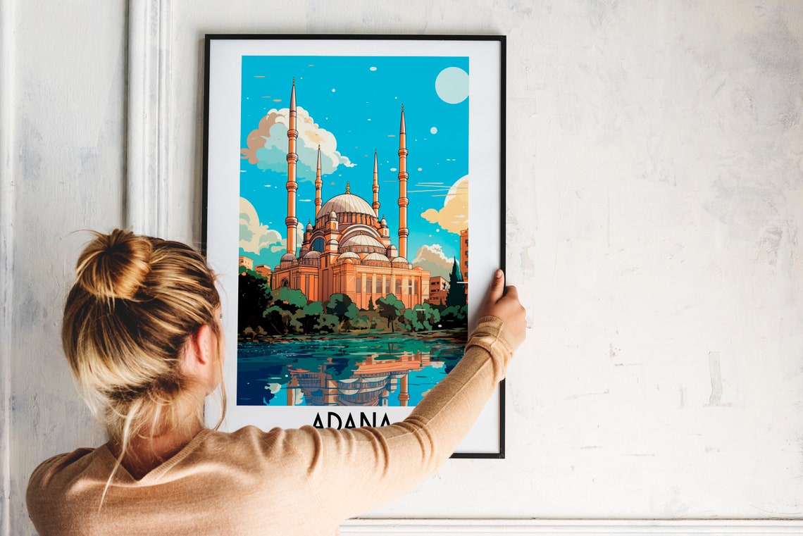 Adana Grand Mosque Riverside Reflection Daytime Turkey Travel Poster - Image 2