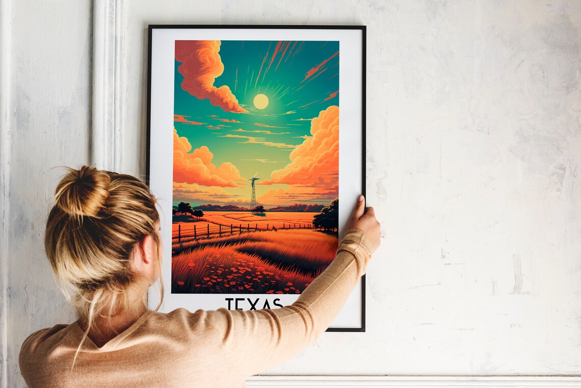 Texas USA Prairie Sunset Windmill Vintage Western Travel Art Poster - Image 2