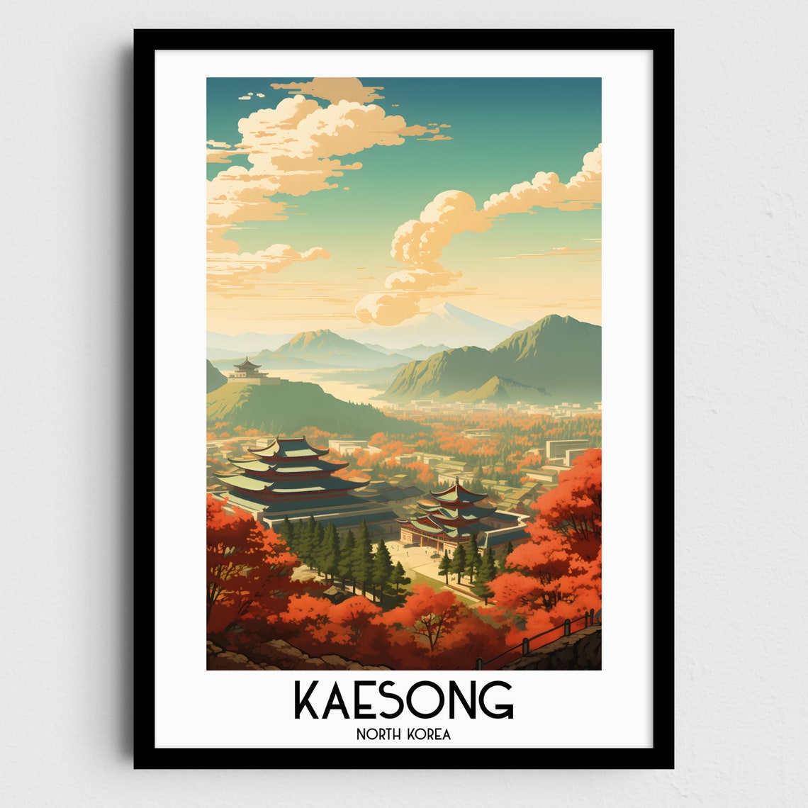 Kaesong Korean Pagoda Temples Red Autumn Hills North Korea Poster