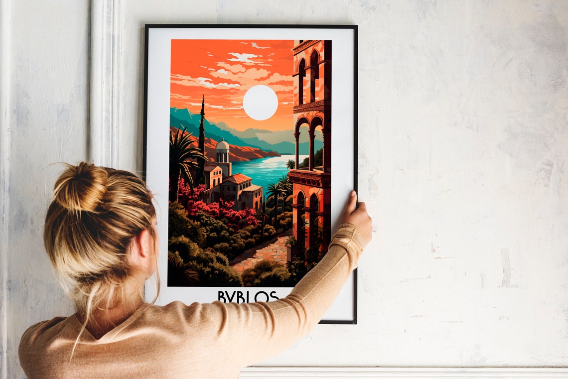 Byblos Lebanon Coastal Sunset Ancient Harbor Retro Travel Poster - Image 2