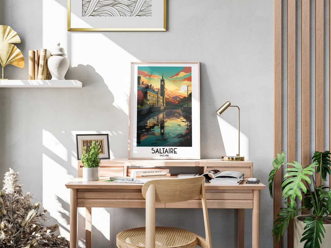 Saltaire England Mill Buildings River Sunset Vintage Travel Poster - Image 3