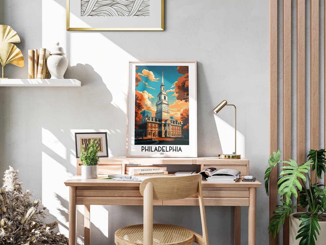 Philadelphia USA Independence Hall Historic Building Travel Poster - Image 3
