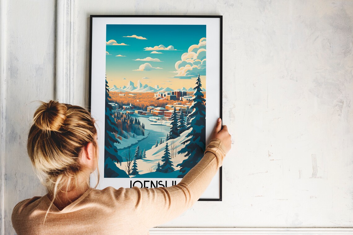 Joensuu Finland Snowy River Town Winter Nordic Forest Travel Poster - Image 2